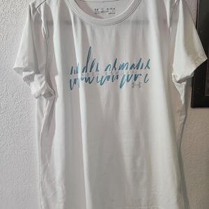 Under Armour White Tee with Light Blue Script